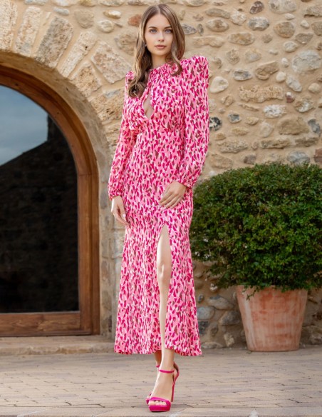 Vestido midi de invitada con escote cut-out y espalda con lazada estampado