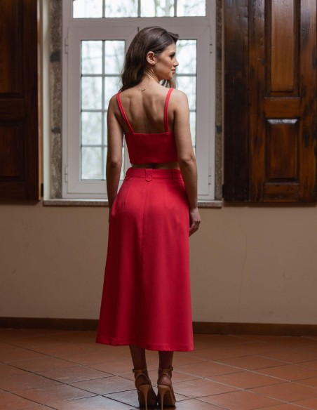 Conjunto de fiesta de crop top con tirante fino y falda recta