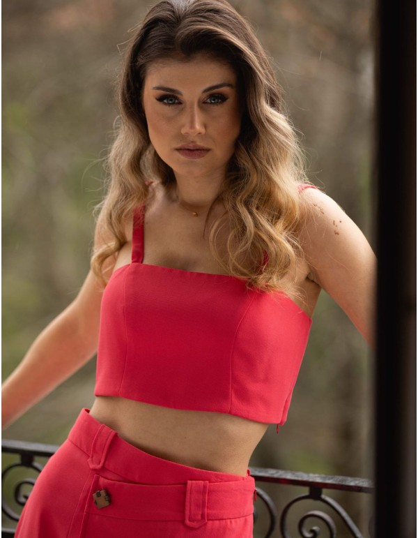 Crop top with thin straps and straight skirt guest outfit