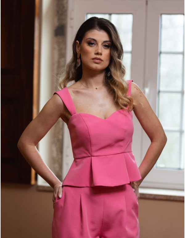 Peplum top and long pants guest outfit 2