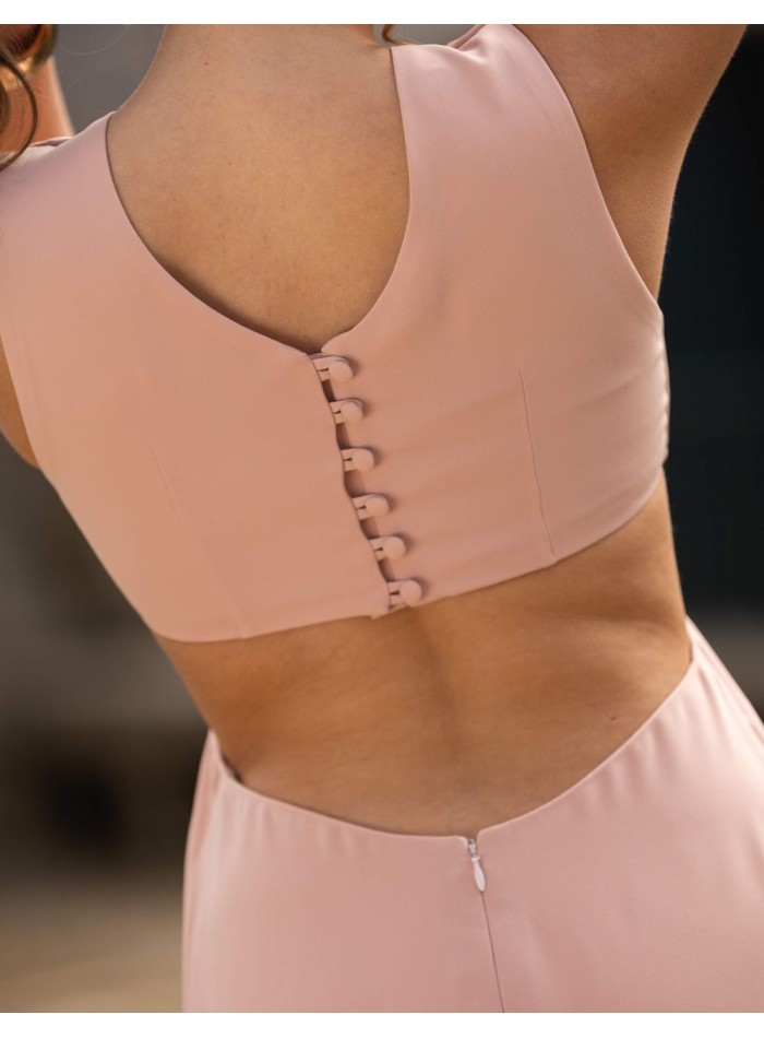 Vestido de fiesta largo rosa con cut outs