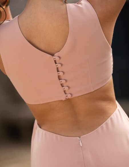 Vestido de fiesta largo rosa con cut outs