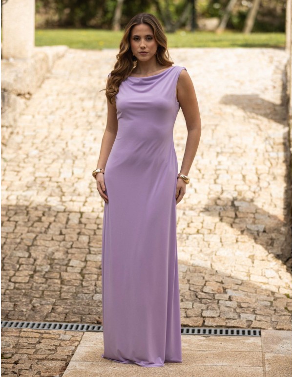 Lilac long party dress with open back