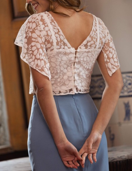 Lace top and fitted midi skirt set