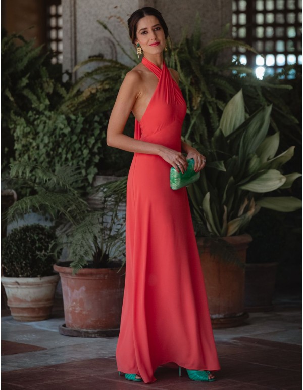 Robe longue de fête avec encolure dos nu croisée