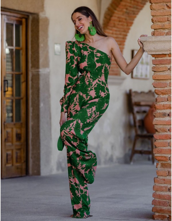 Flower printed party jumpsuit with asymmetrical puffed...