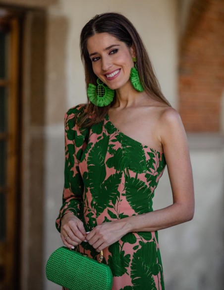 Mono de fiesta con escote asimétrico y estampado de flores para ocasiones especiales