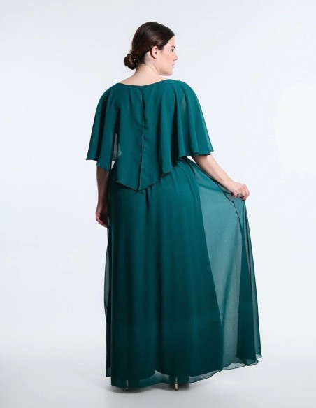 Long guest dress with brooch and cape