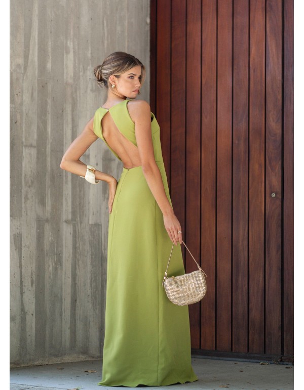 Lime green long dress with open back 2