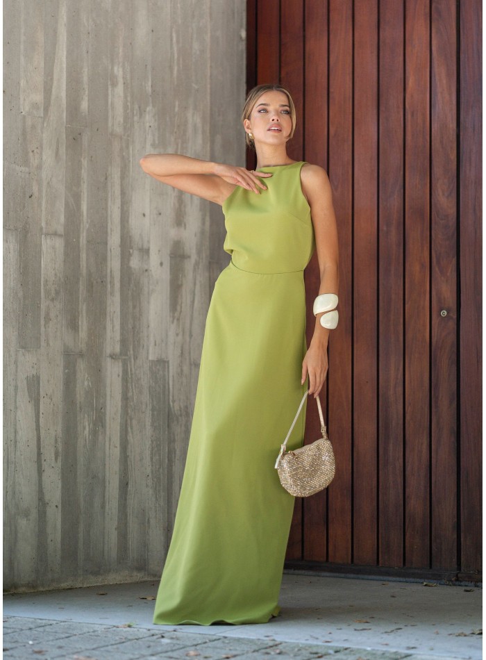 Robe longue vert citron avec dos ouvert