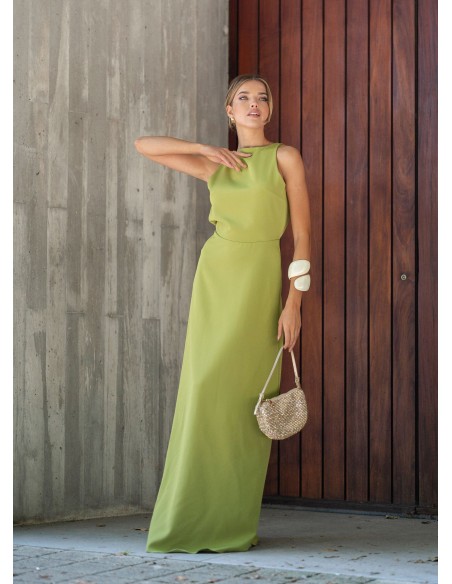 Lime green long dress with open back