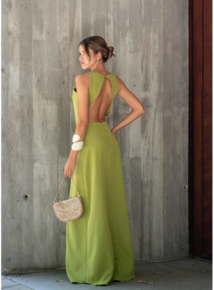 Robe longue vert citron avec dos ouvert