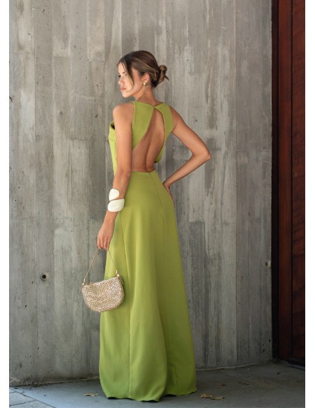 Vestido largo verde lima con espalda descubierta