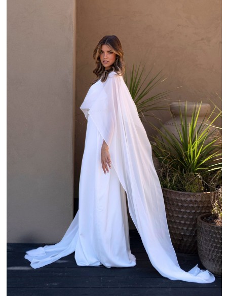 Long white dress with plunging neckline