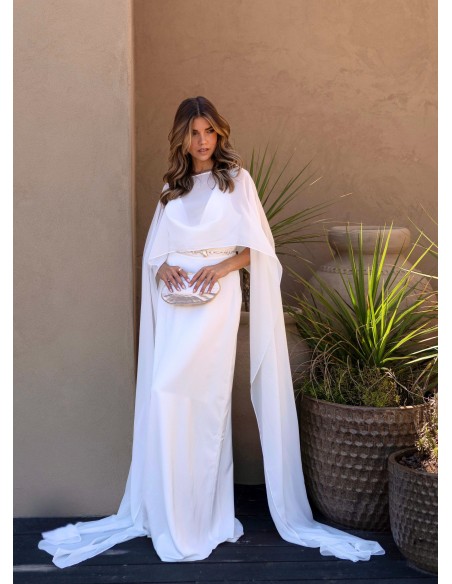 Long white dress with plunging neckline