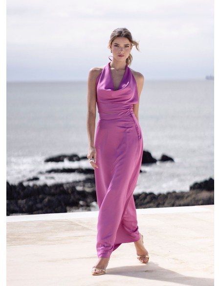 Falda midi de fiesta rosa satinada para eventos especiales