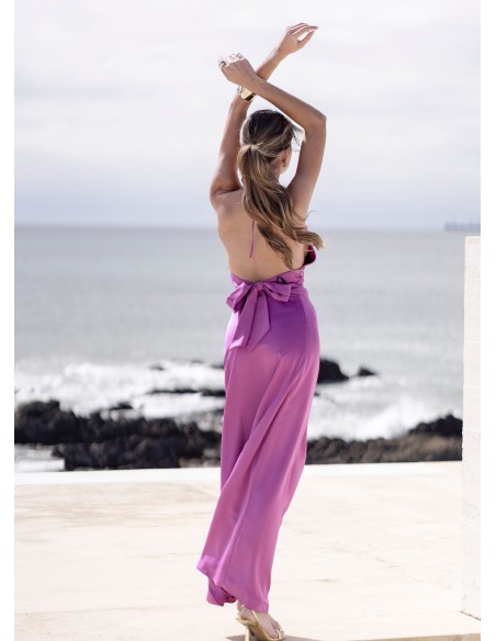 Satin pink midi party skirt