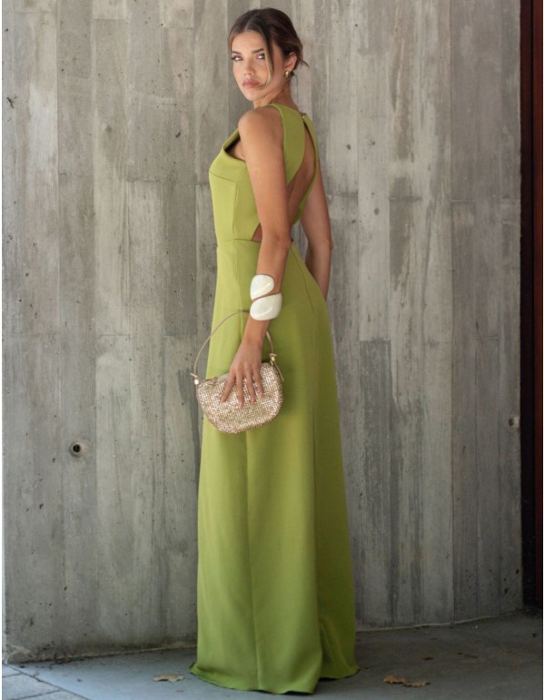 Lime green long dress with open back