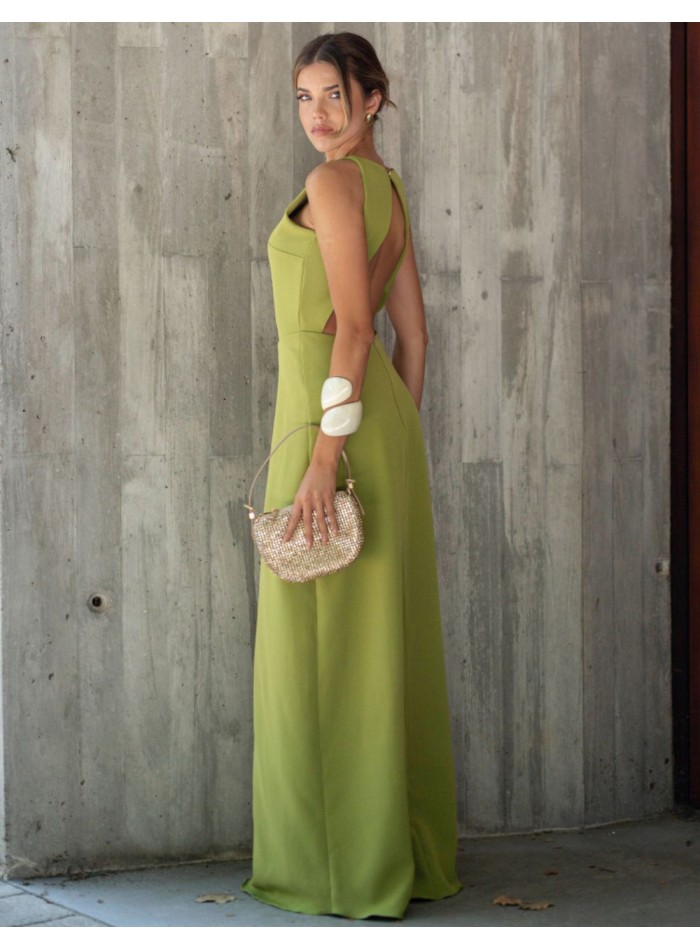 Vestido largo verde lima con espalda descubierta