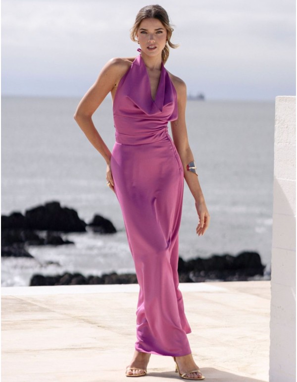 Satin pink midi party skirt