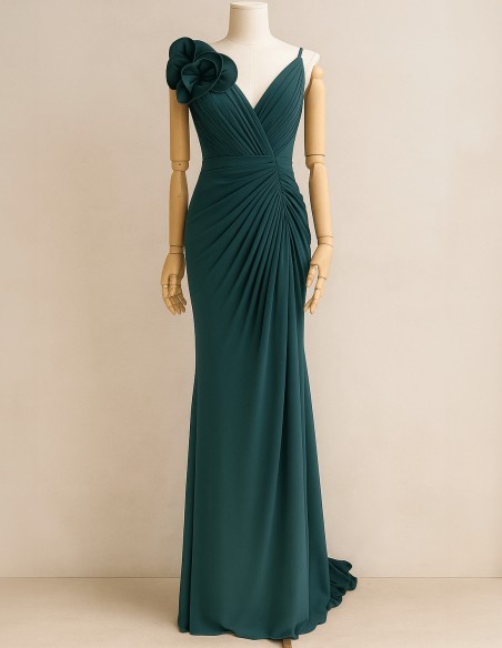 Long gown with slit and flower detail green