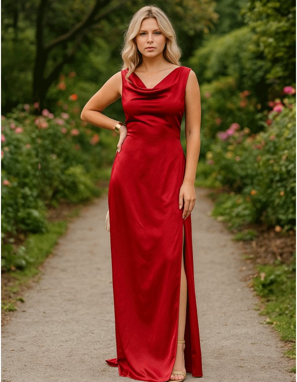 Longue robe d'invité avec tissu satiné et dos ouvert 2