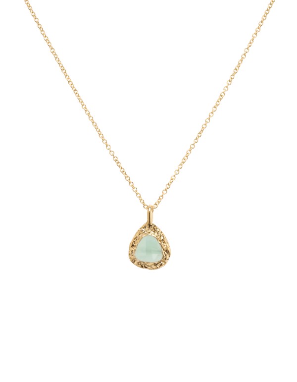 Colgante largo dorado con piedra aguamarina