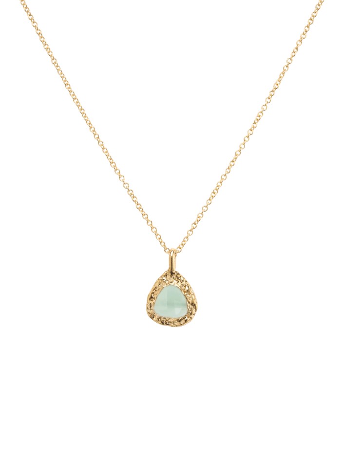 Long pendentif doré avec pierre aigue-marine