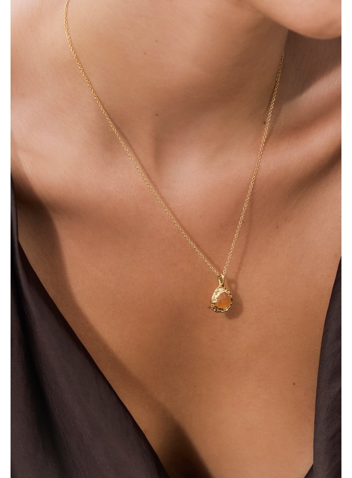 Long gold plated pendant with citrine stone
