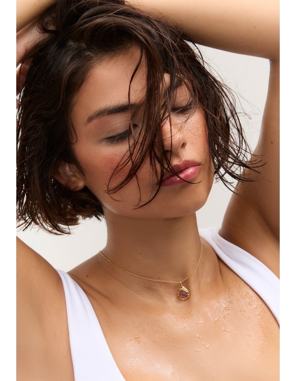 Colgante largo dorado con piedra amatista 2