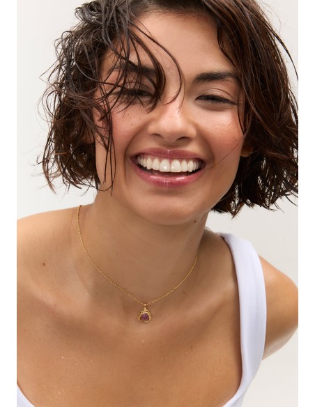 Colgante largo dorado con piedra amatista