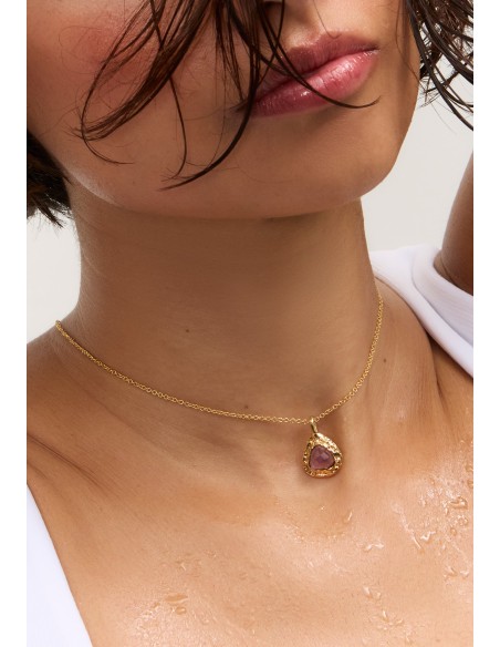 Colgante largo dorado con piedra amatista