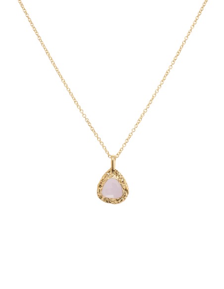 Long golden pendant with rose quartz