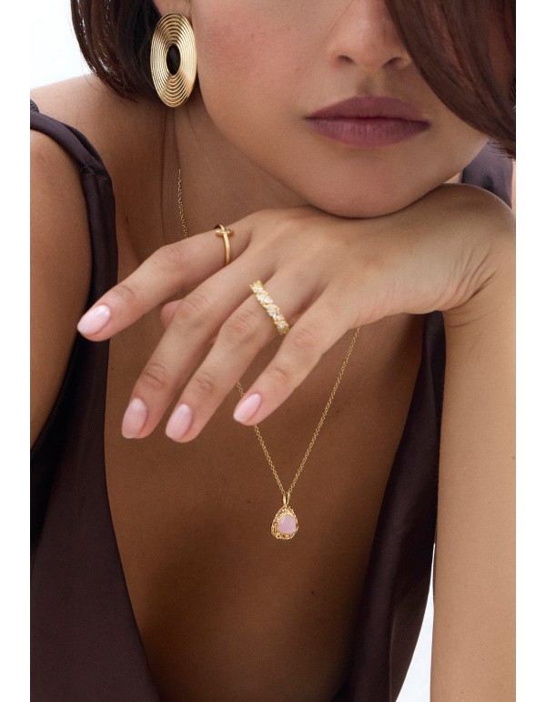 Long golden pendant with rose quartz 2