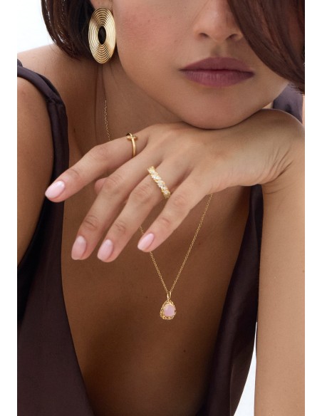 Long pendentif plaqué or avec quartz rose