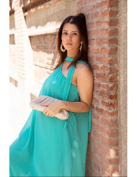 Guest gauze jumpsuit with one sleeve and neck tie