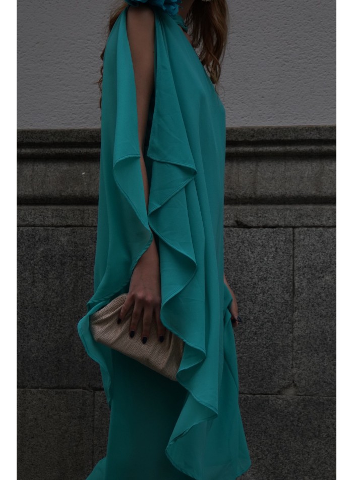 Guest gauze jumpsuit with one sleeve and neck tie