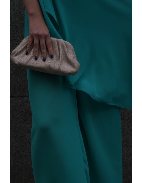 Guest gauze jumpsuit with one sleeve and neck tie