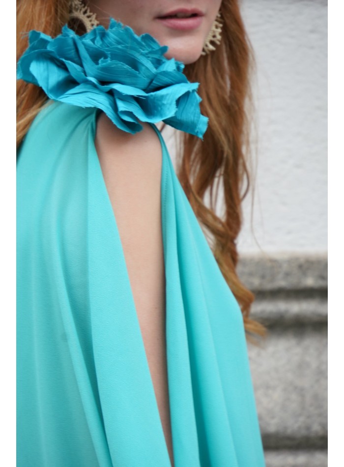 Guest gauze jumpsuit with one sleeve and neck tie