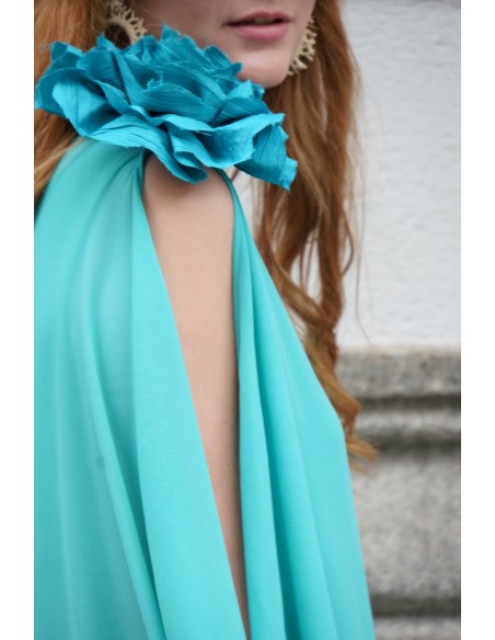 Guest gauze jumpsuit with one sleeve and neck tie