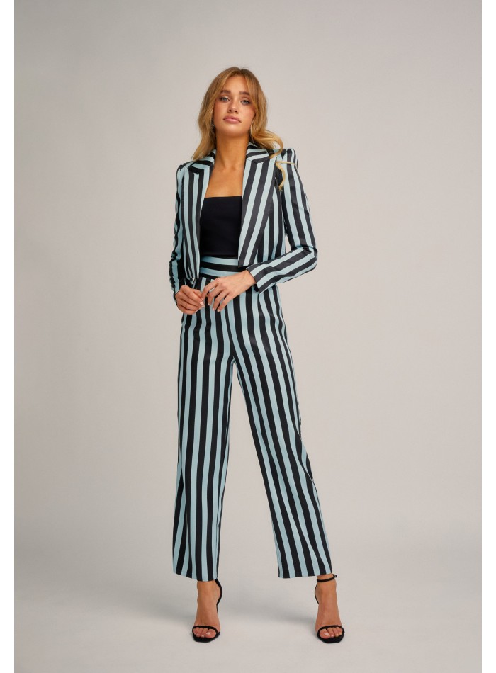 Pantalon droit noir et bleu clair avec taille...