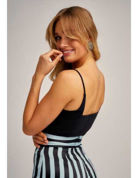 Black knitted top with square neckline and spaghetti straps