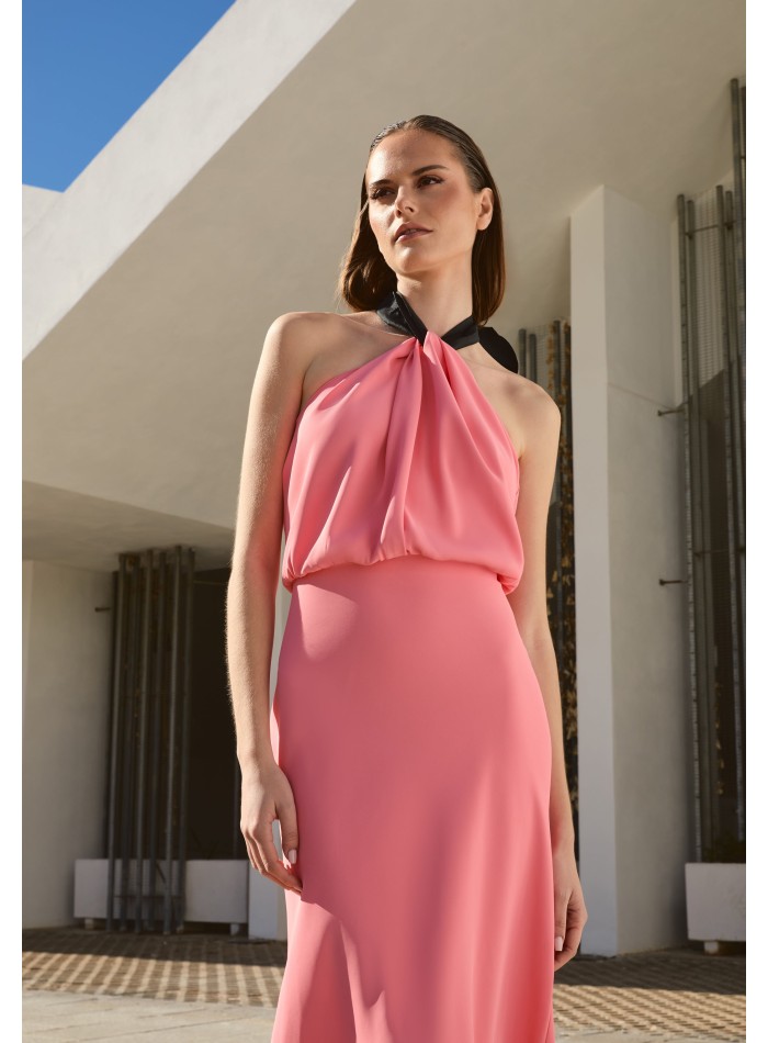 Vestido midi rosa y negro elegante para invitada de boda para eventos