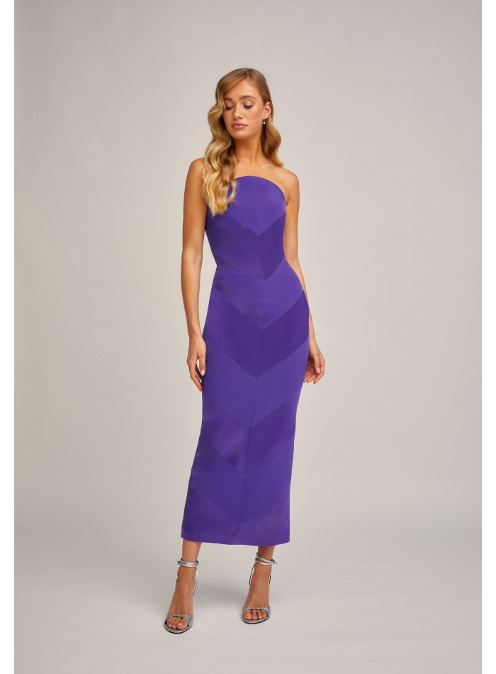 Vestido midi morado palabra de honor con escote curvo para eventos
