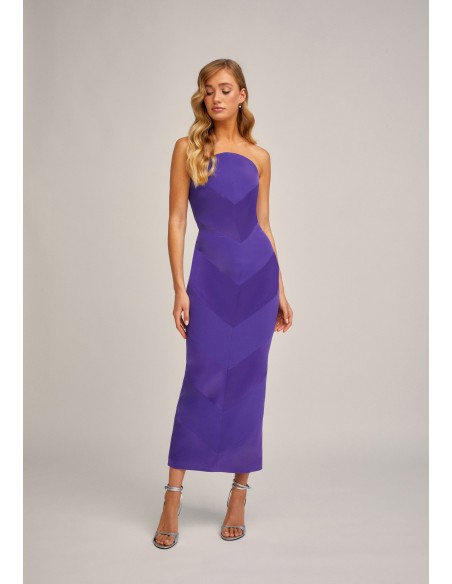 Vestido midi morado palabra de honor con escote curvo para eventos