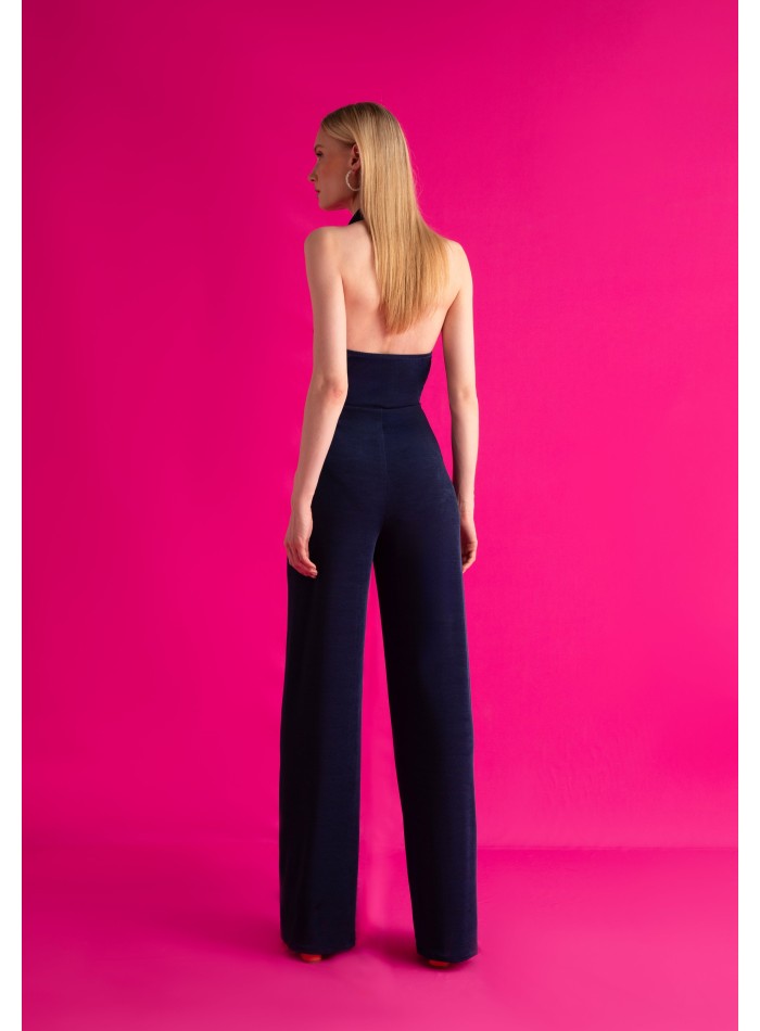 Party jumpsuit with draped halter neckline and...