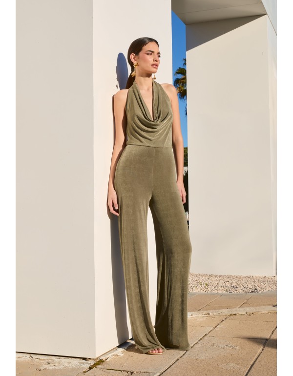 Long jumpsuit with draped halter neckline and open back 2