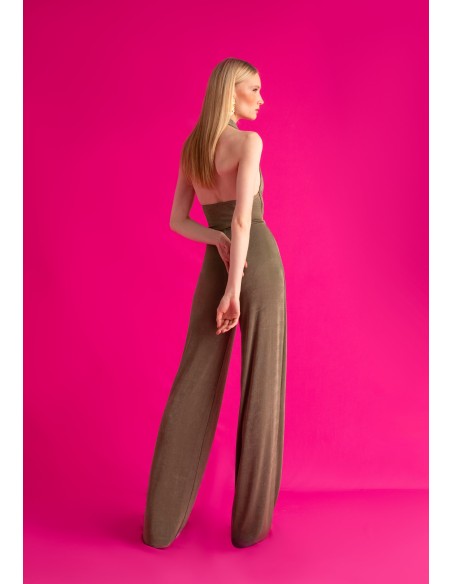 Long jumpsuit with draped halter neckline and open back