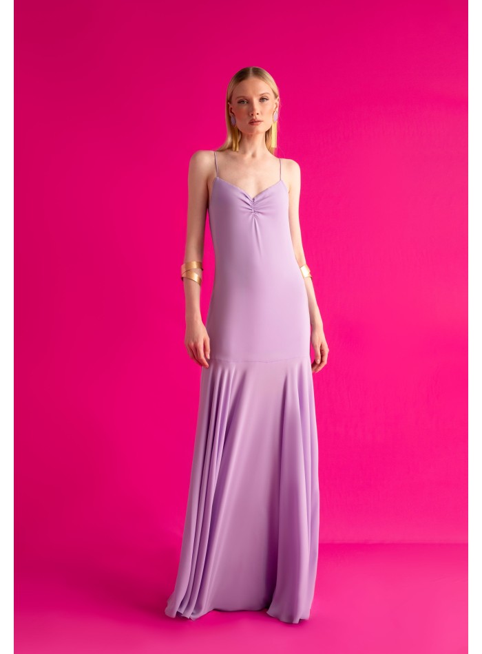 Long lilac strapless dress with ruffled...