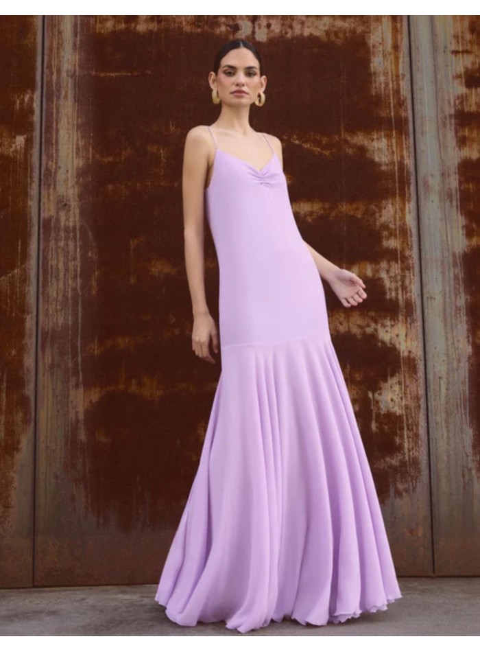 Longue robe lilas sans bretelles avec encolure...